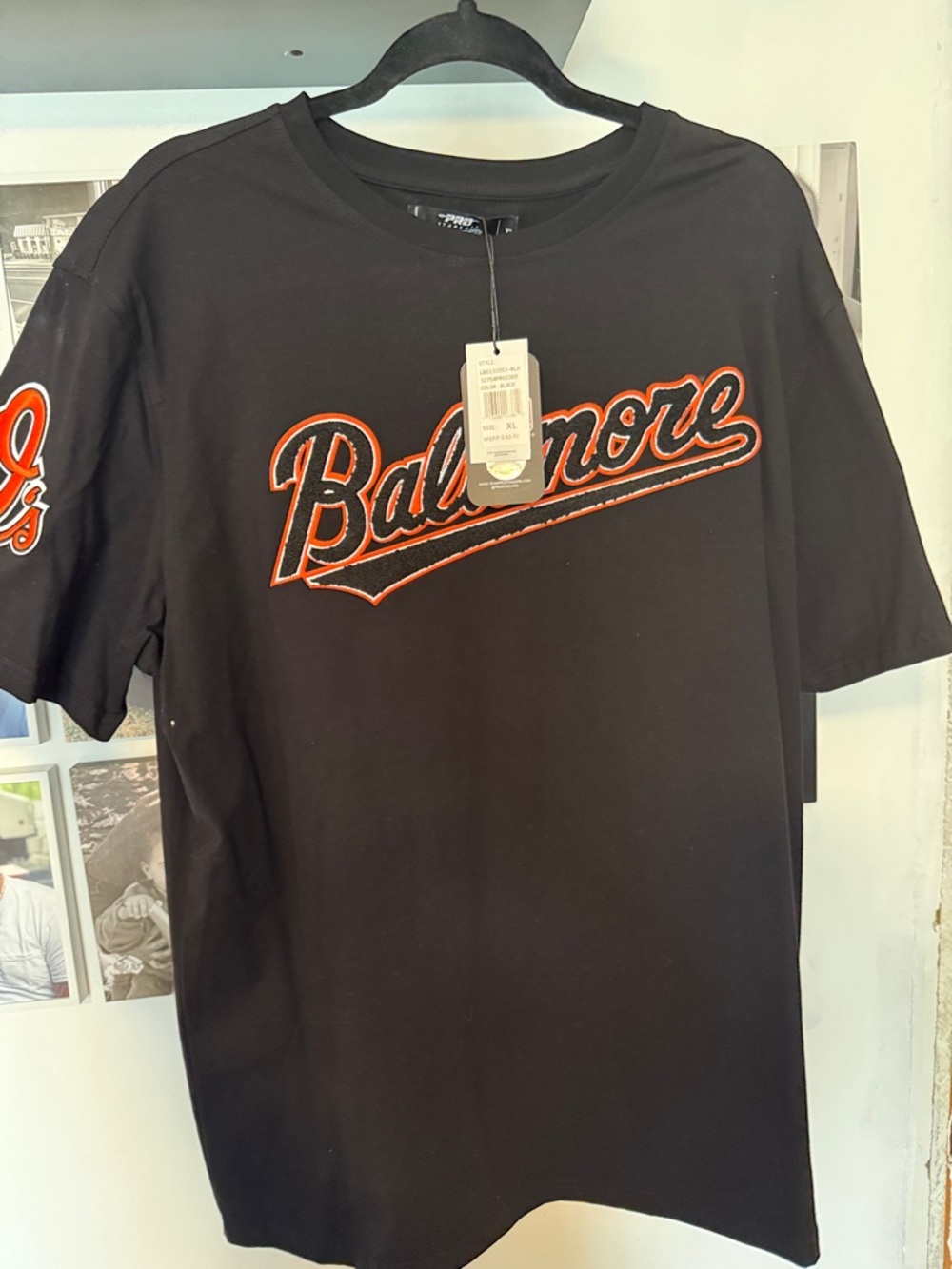 Baltimore Script Short‑Sleeve Tee in Black with Orange Trim